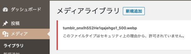 このファイルタイプはセキュリティ上の理由から、許可されていない。