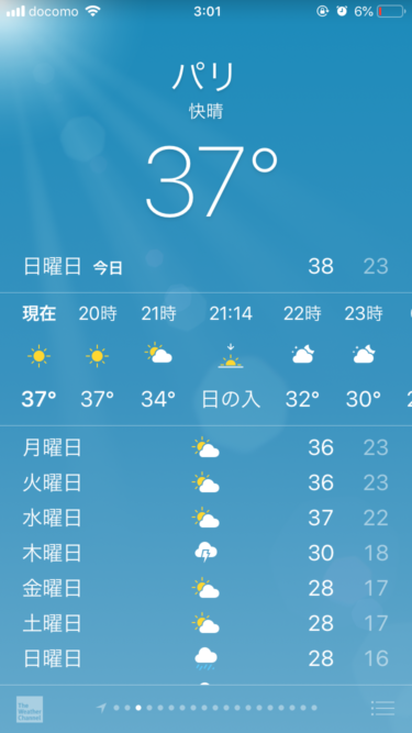 8/10のパリの気温は37℃を超える