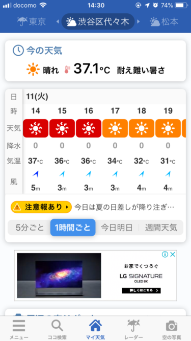 8/11の東京は37℃を超える気温