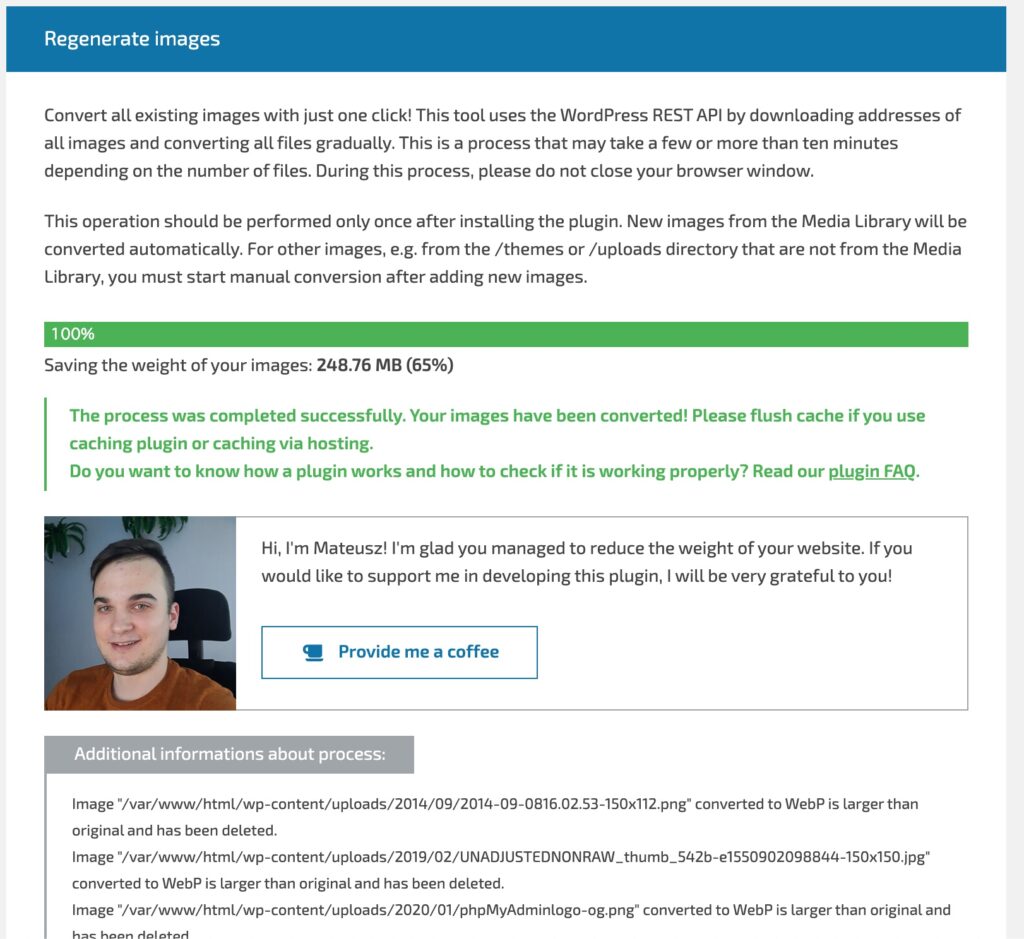 開発者にコーヒーを奢る 画像をWebPに変換してPageSpeed Insightsの結果を改善させる WebP Converter for Mediaを使用
