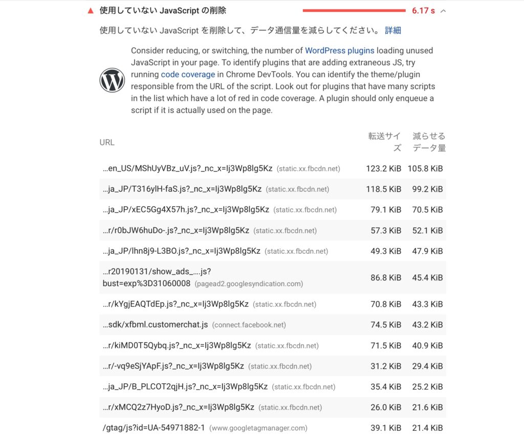 使用していない JavaScript の削除